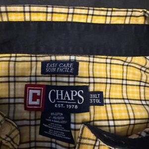 Chaps Men's Yellow and Black Plaid Shirt small hole on the bottom of shirt